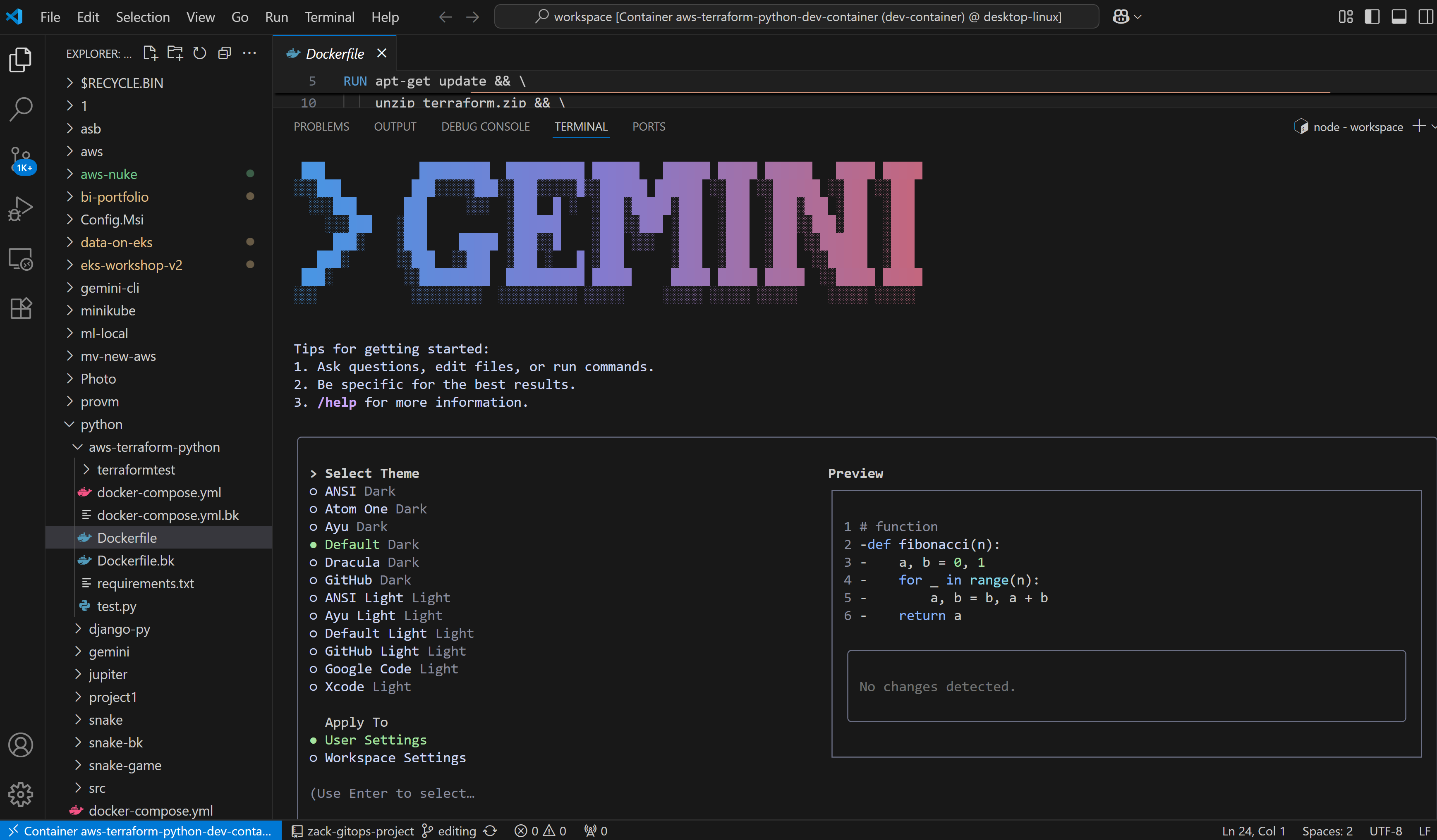 Initializing Gemini CLI in the terminal.