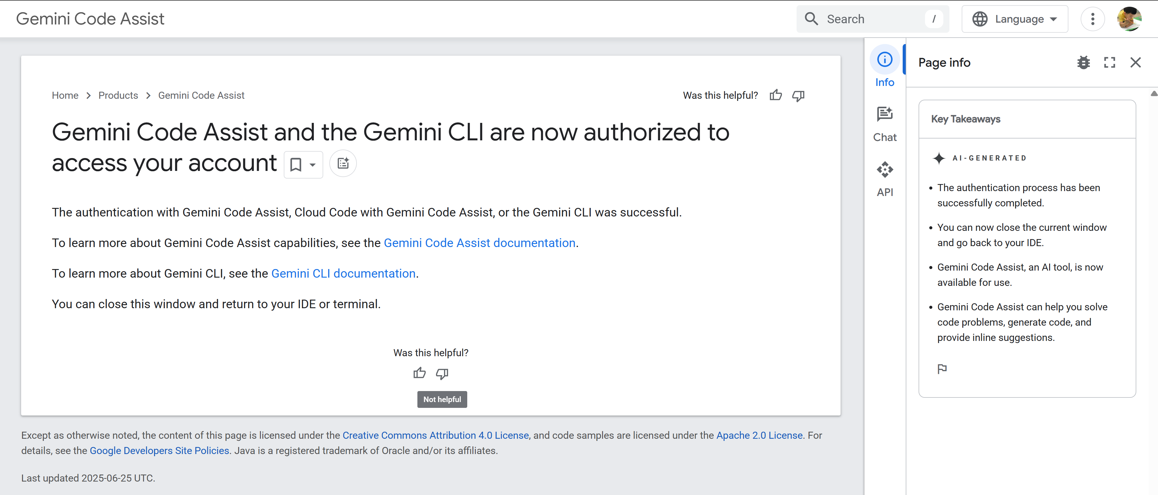 Gemini CLI successfully authenticated and ready for use.
